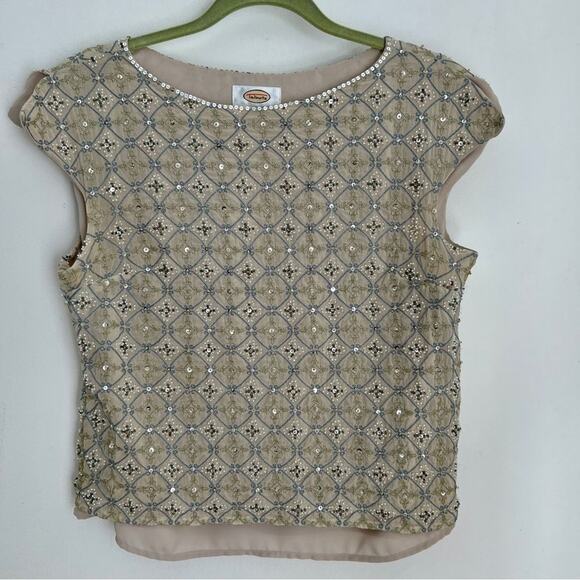 Talbots silk beaded brocade, lined, 12, sequins‎ short sleeved dressy formal top - Picture 2 of 11